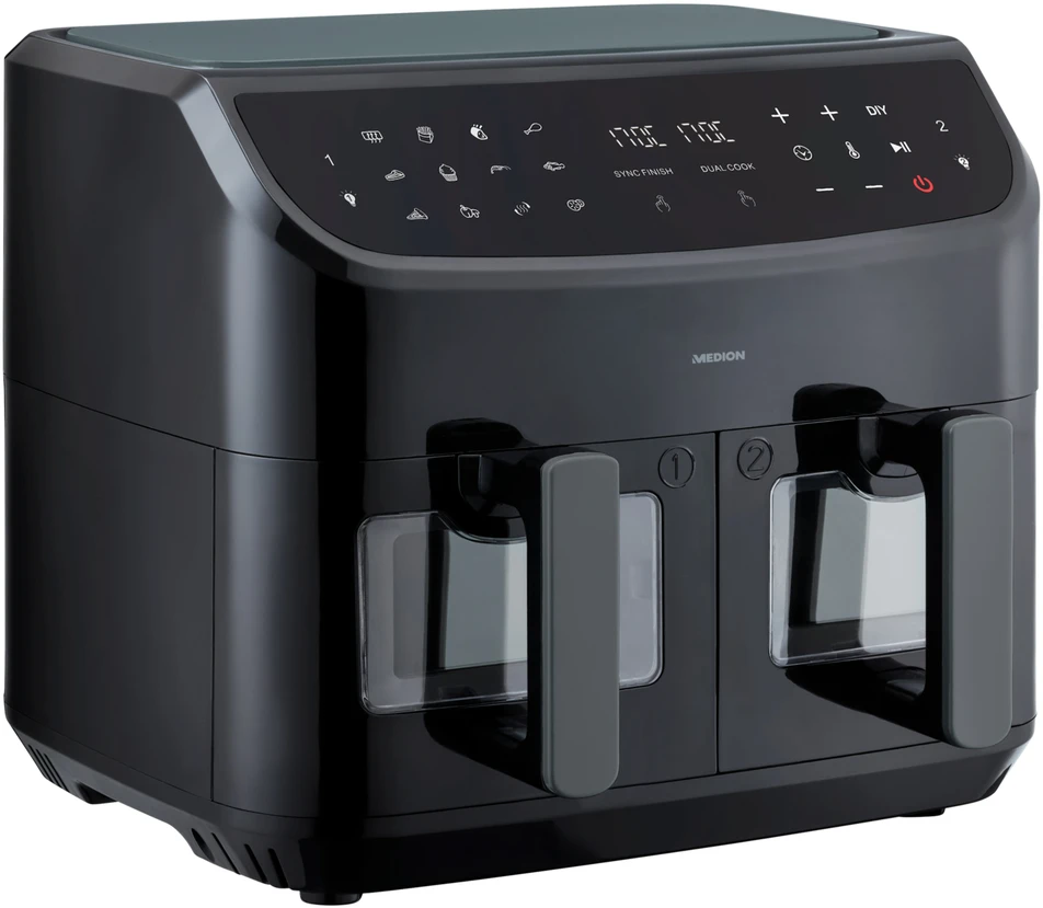 Medion MD 11760 LIFE® P20 XXL Dviguba dviejų zonų karšto oro gruzdintuvė, 8,7 l, Juoda
