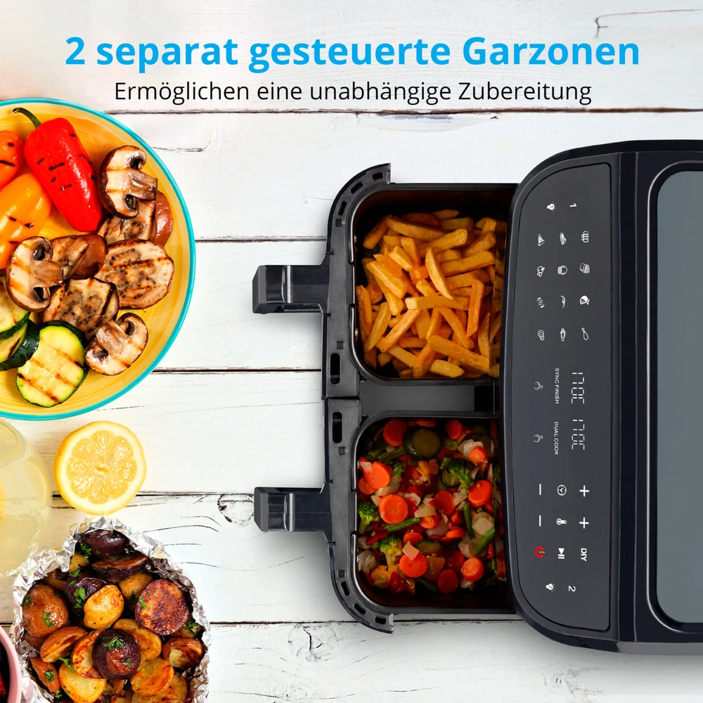 Medion MD 11760 LIFE® P20 XXL Dviguba dviejų zonų karšto oro gruzdintuvė, 8,7 l, Juoda