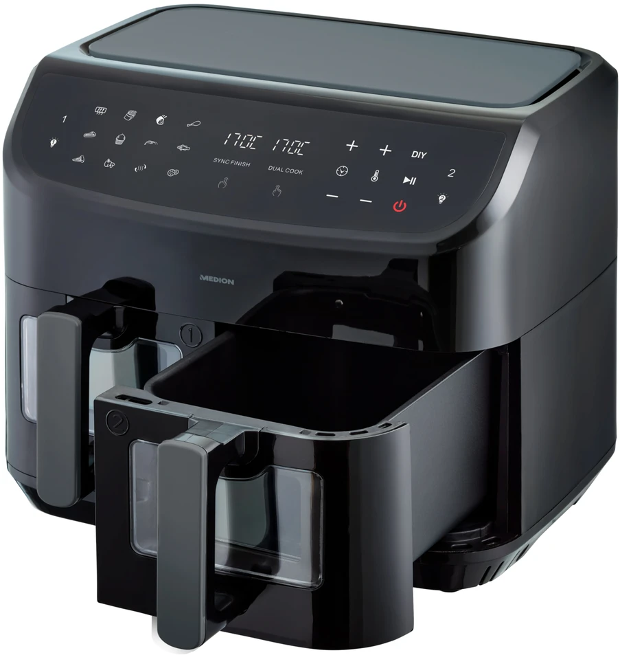 Medion MD 11760 LIFE® P20 XXL Dviguba dviejų zonų karšto oro gruzdintuvė, 8,7 l, Juoda