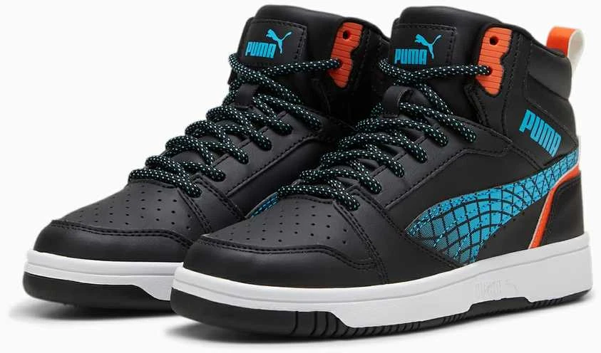 Puma Avalynė Paaugliams Rebound V6 Mid Techie Bud Juodas Mėlyna Oranžinis 397945 02