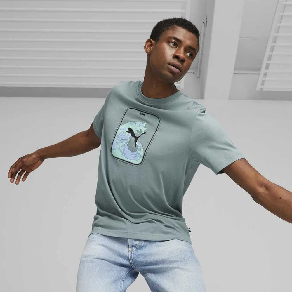 Puma Medvilniniai Marškinėliai Vyrams Graphics Wave Tee Žalias 674483 84