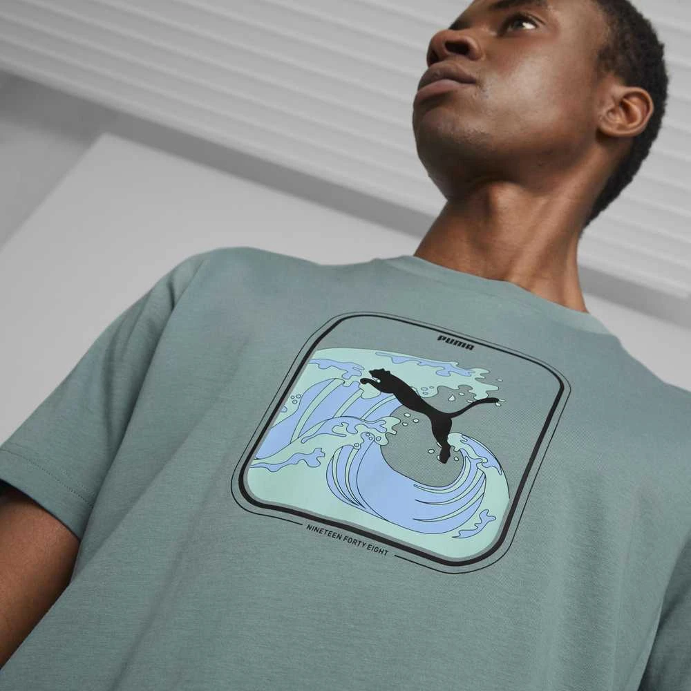 Puma Medvilniniai Marškinėliai Vyrams Graphics Wave Tee Žalias 674483 84