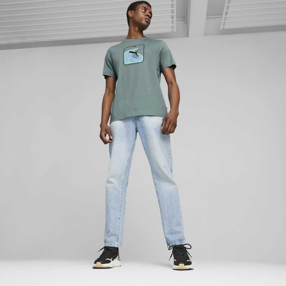 Puma Medvilniniai Marškinėliai Vyrams Graphics Wave Tee Žalias 674483 84