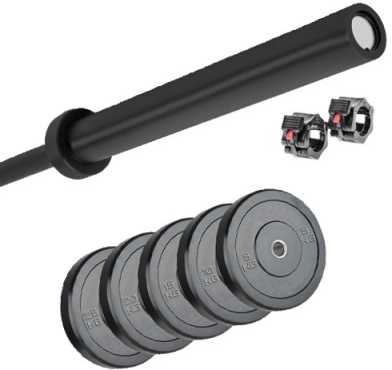 Bumper svarmenų ir štangos komplektas STRONGMAN (Svoris: 150 kg)