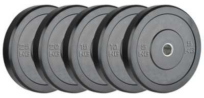Bumper svarmenų ir štangos komplektas STRONGMAN (Svoris: 150 kg)