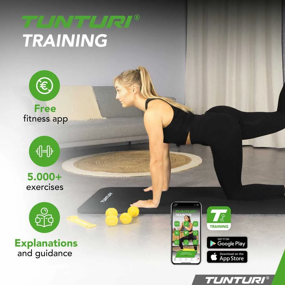 Fitneso kilimėlis Tunturi Fitnessmat NBR 15 mm, juodos spalvos