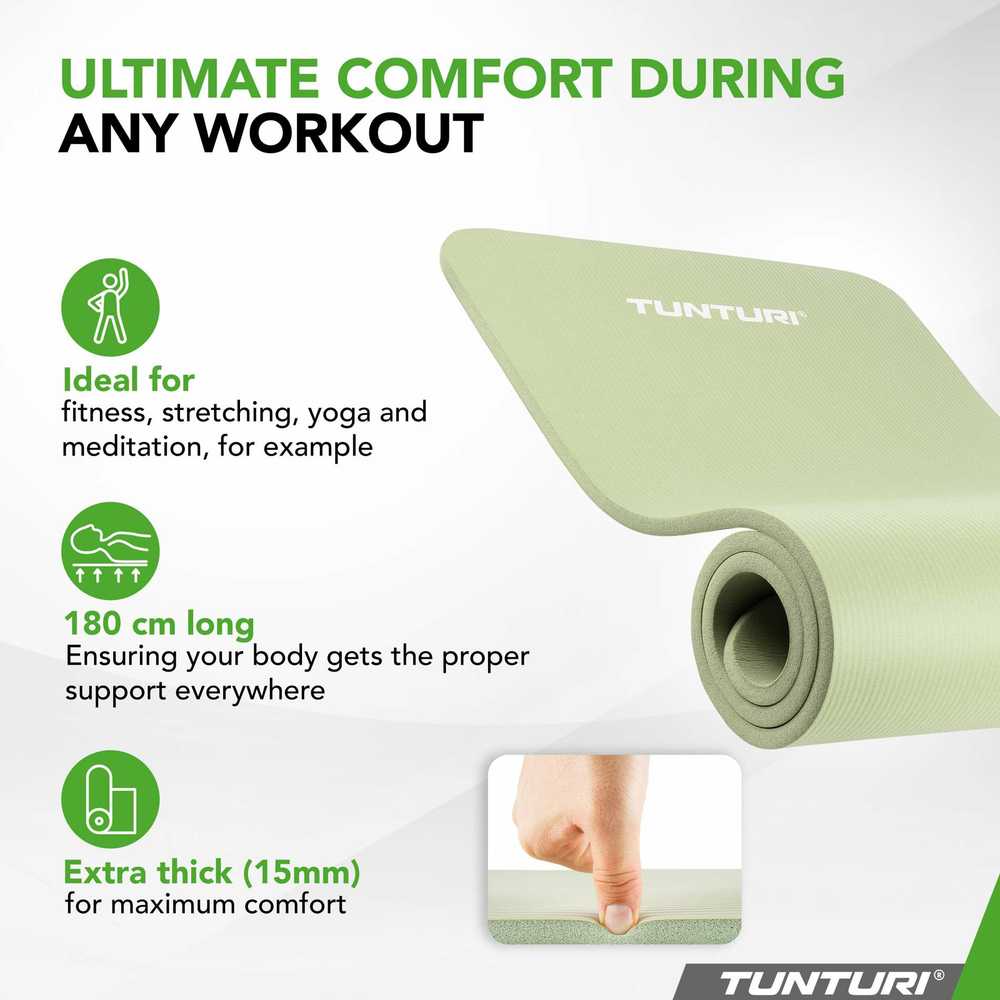 Fitneso kilimėlis Tunturi Fitnessmat NBR 15 mm, mėtų spalvos aprašymas - Prekės nuotrauka