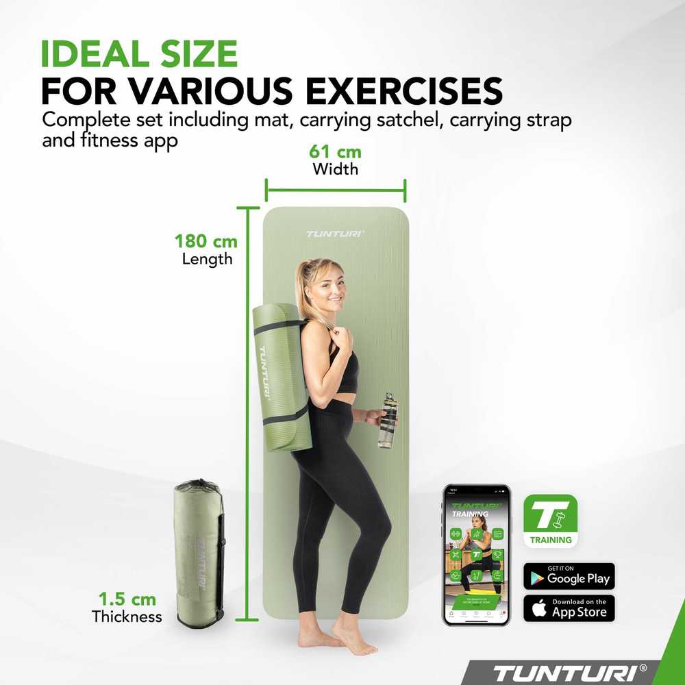 Fitneso kilimėlis Tunturi Fitnessmat NBR 15 mm, mėtų spalvos