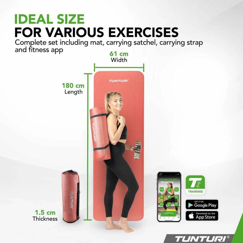 Fitneso kilimėlis Tunturi Fitnessmat NBR 15 mm, rusvos spalvos