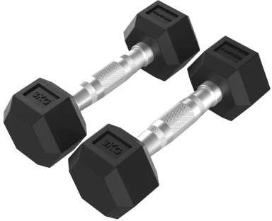 Hanteliai TUNTURI Platinum Hex Rubber Dumbbell, 1-50kg (Svoris: 2 x 5kg)