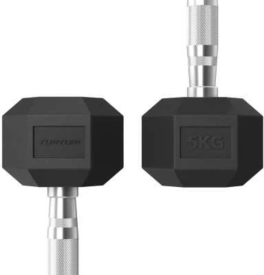 Hanteliai TUNTURI Platinum Hex Rubber Dumbbell, 1-50kg (Svoris: 2 x 5kg)