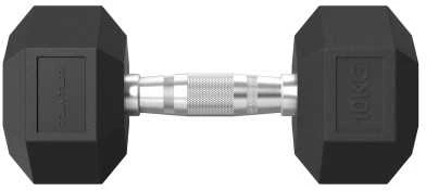 Hanteliai TUNTURI Platinum Hex Rubber Dumbbell, 1-50kg (Svoris: 1 x 10 kg)