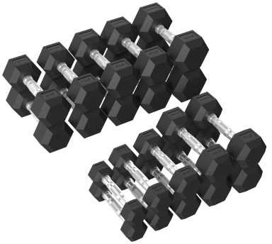 Hanteliai TUNTURI Platinum Hex Rubber Dumbbell, 1-50kg (Svoris: 2 x 5kg)