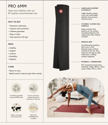 Kilimėlis MANDUKA PRO® 180 cm, 6 mm (Spalva: Thunder)
