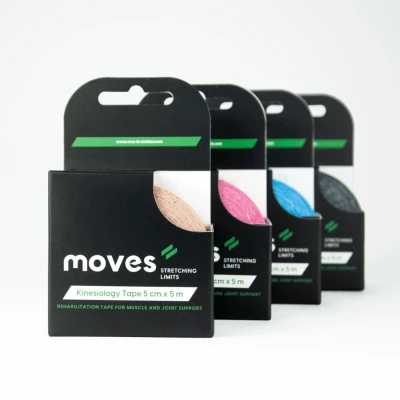 Kineziologinis teipas Moves Kinesiology Tape 5 cm x 5 m (Spalva: Mėlyna)