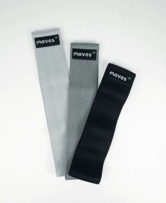 MOVES Elastinių pasipriešinimo kilpų-juostų rinkinys (3 vnt) su tekstile