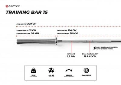 Olimpinis grifas GYMSTICK Training Bar 15kg