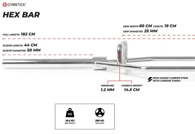 Olimpinis grifas (štanga) Gymstick Hex bar 182 cm