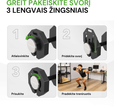 None Reguliuojamo svorio štanga Tunturi Rapid Adjustable Barbell 11 kg