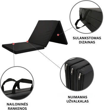 Sulankstomas kilimėlis Sportbay Trifold Gym Mat (Spalva: Juoda)