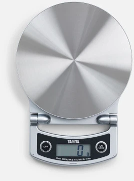 Tanita I Pagrindinės savybės: Elektroninės, metalo spalvos, lengvos, nedidelės, kompaktiškos, svėrimo riba iki 5kg, padalos vertė 1g Tanita virtuvinės svarstyklės KD-400
