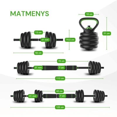 None Svarmenų rinkinys TUNTURI Vinyl Barbell & Dumbbell set (20 / 28 kg) (Svoris: 28 kg)