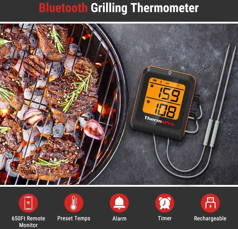 Skaitmeninis belaidis įkraunamas bluetooth maisto termometras su 2 zondais ThermoPro TP920W
