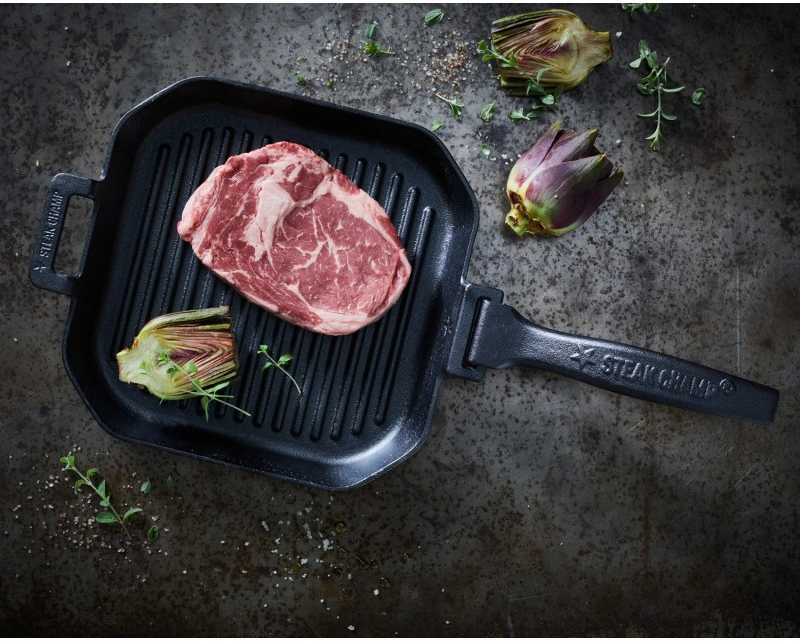 Steakchamp Rifliuota ketaus keptuvė nuimama rankena Steak Champ