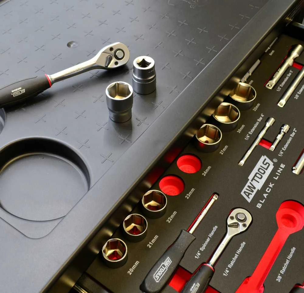 AW-Tools AWTOOLS Vežimėlis WARSZTATOWY + NARZĘDZIA 177 vnt.