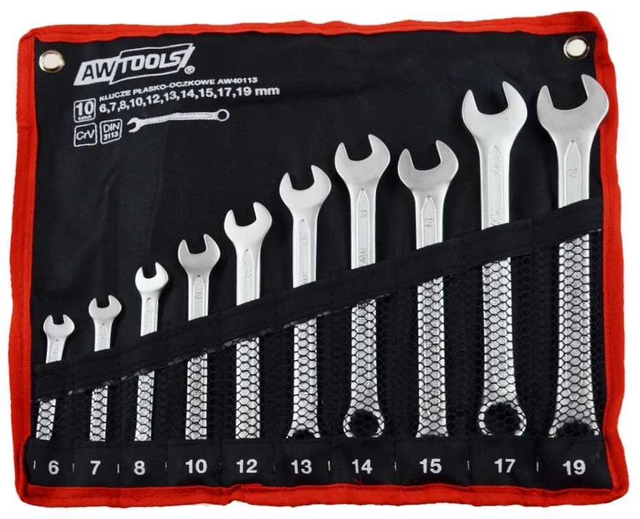 AW-Tools AWTOOLS KLUCZE PŁASKO-OCZKOWE KOMPLET 10elem. 6,7,8,10,12,13,14,15,17,19 mm