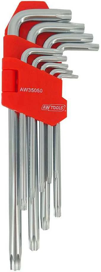 AW-Tools AWTOOLS TORX RAKTAI SU IMBUSU / T10-T50 / 9 vnt. / ILGI Juodas LINE