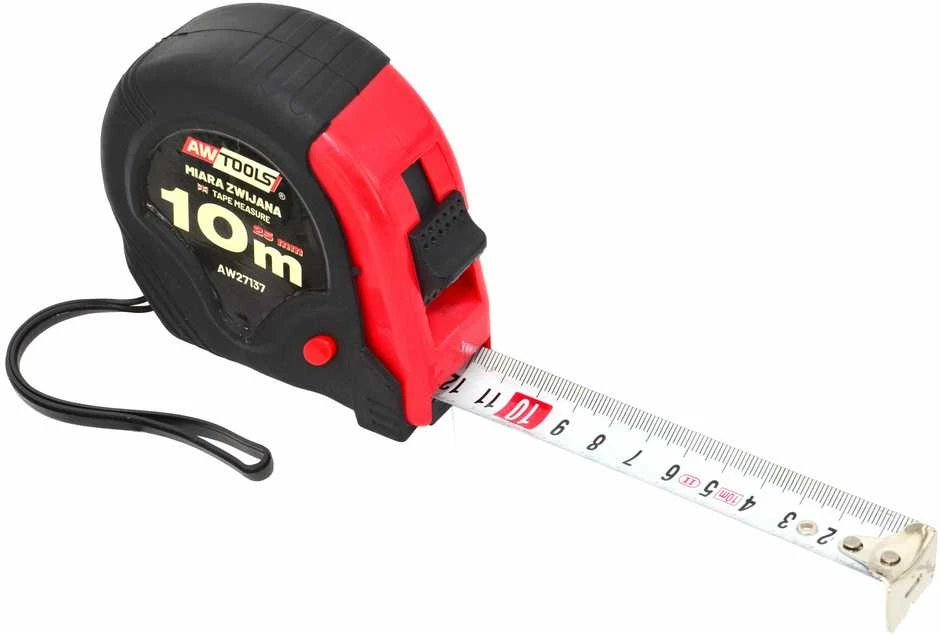 AW-Tools AWTOOLS RULETĖ RITININĖ RAUDONA-JUODA 10m x 25mm ABS TPR 2-STOP
