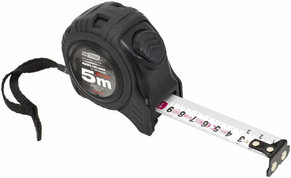 AW-Tools AWTOOLS MATUOKLĖ SU RULONU MAGNETINĖ 5m x 25mm ABS 1-AUTO STOP