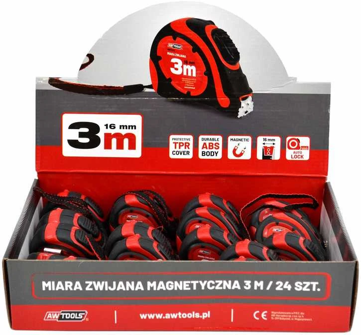 AW-Tools AWTOOLS RULETĖ SU MAGNETU 3m x 16mm ABS TPR 1-AUTO STOP