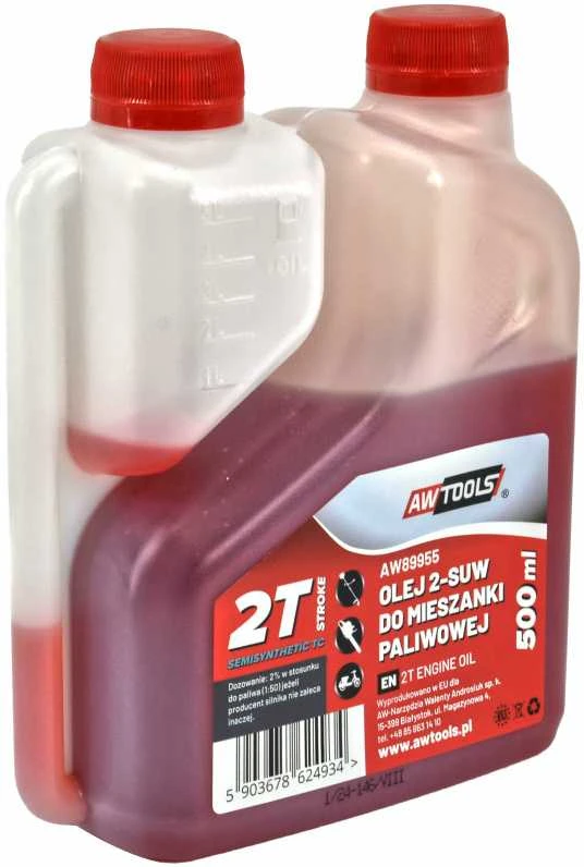 AW-Tools AWTOOLS ALYVA 2-TAKTIAM VARIKLIUI KURO MIŠINIUI 0,5L RAUDONA SU DOZATORIUMI
