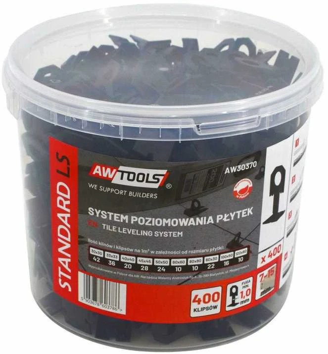 AW-Tools Plytelių lygio indikatorius AWTools AW30370; 1 mm; 7-15 mm; 400 vnt.