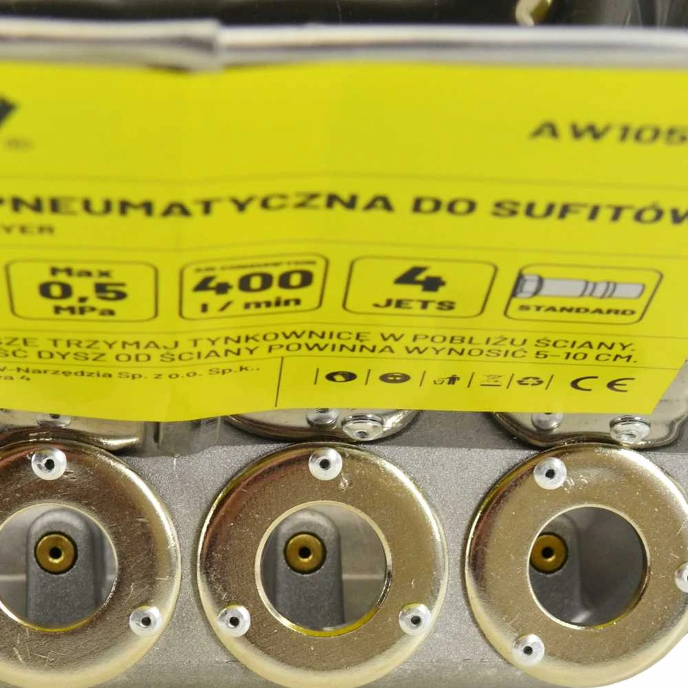 Tinkavimo pistoleto AW10502 purkštukai ir techninė etiketė