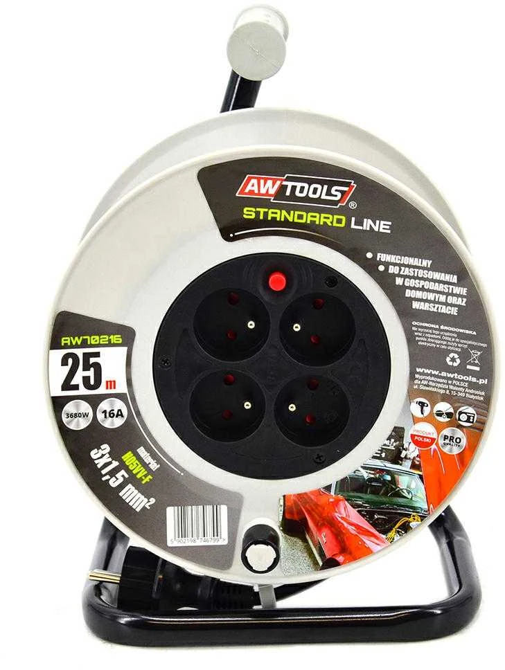 AW-Tools AWTOOLS pratęsimo būgnas STANDARTAS 50 m 3x1,5 mm 16A / 3680W