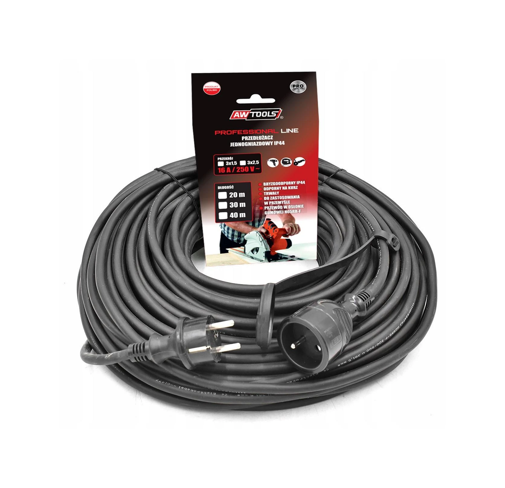 AW-Tools AWTOOLS PROFESIONALUS pratęsimo laidas 20m 3x2,5mm / IP44 16A / 4000W