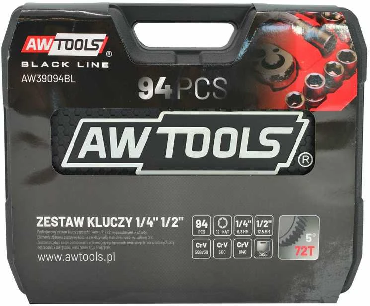 AW-Tools Raktų komplektas AWTools AW39094BL; 1/2''; 1/4''; 94 vnt.
