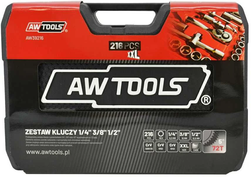 AW-Tools Raktų komplektas AWTools AW39216BL; 1/2''; 1/4''; 3/8''; 216 vnt.