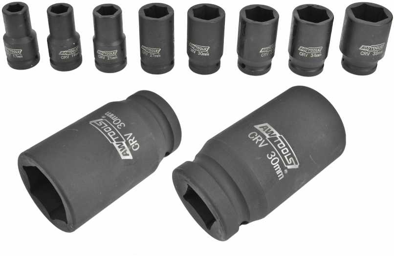 AW-Tools AWTOOLS SMŪGINIŲ GALVUČIŲ RINKINYS 3/4″ 8 vnt./17-38 mm/ ILGOS Juodas LINE