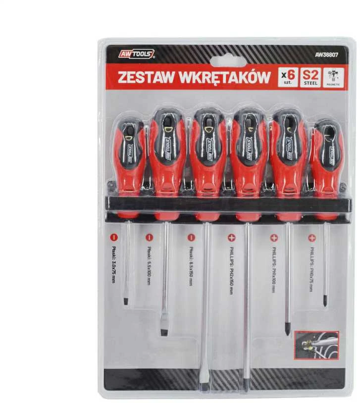 AW-Tools AWTOOLS ATSUKTUVŲ RINKINYS BLISTERIS S2 / 6vnt. ANT PAKABOS