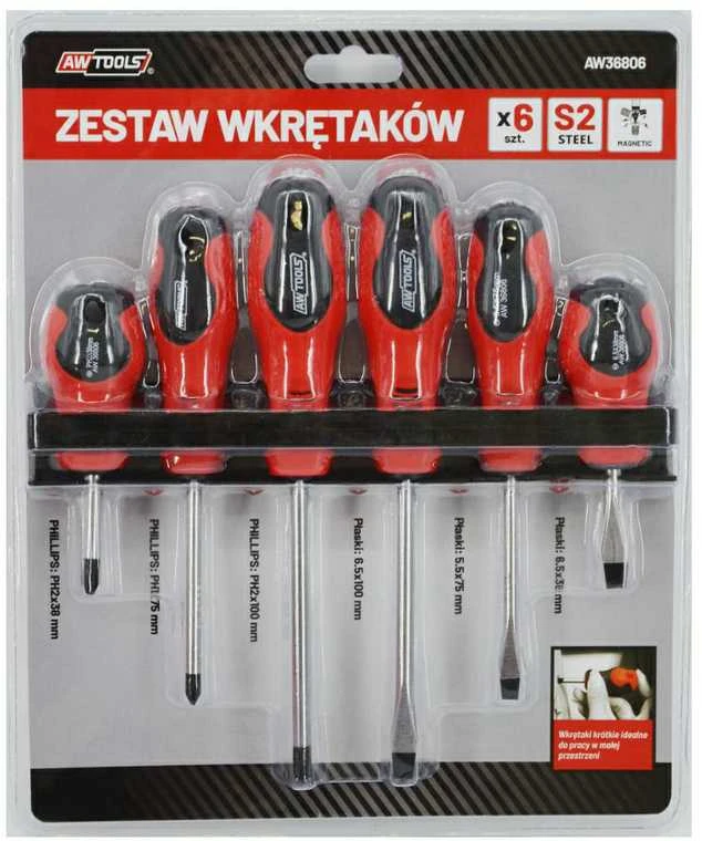 AW-Tools AWTOOLS ATSUKTUVŲ RINKINYS BLISTERIS S2 / 6 vnt. ANT PAKABOS