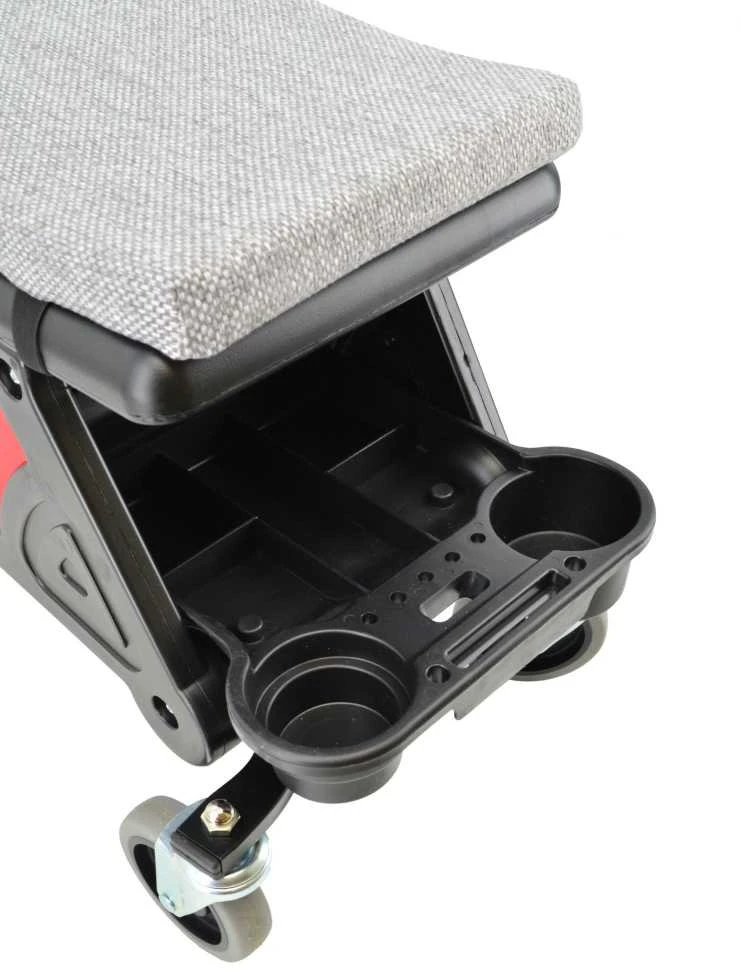 Mechaniko kėdutė su įrankių dėklu ir ratukais