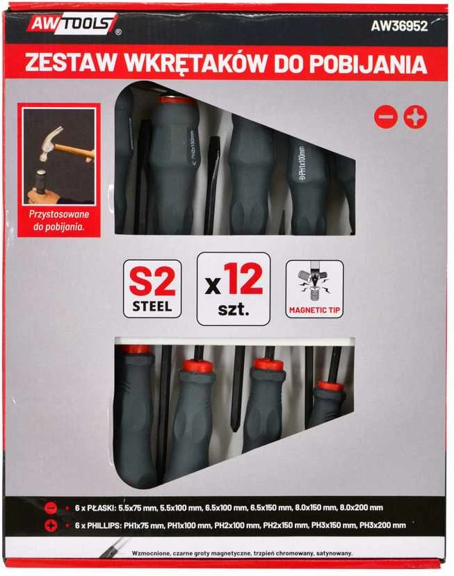 AW-Tools Atsuktuvų rinkinys AWTools AW36952; SLx6; PHx6; 12 vnt.