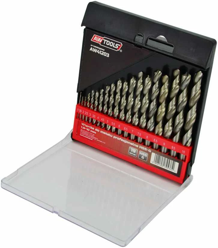 Grąžtas AW-Tools AWTOOLS WIERTŁA DO METALU HSS-G KOMPLET 19elem. /1,0-10,0mm/