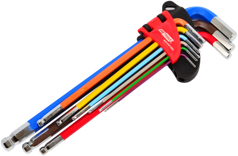 AW-Tools AWTOOLS RAKTAI ŠEŠIAKAMPIAI HEX / 1,5-10,0mm / 9vnt. SPALVOTI SU RUTULINE GALVUTE ILGI Juodas LINE