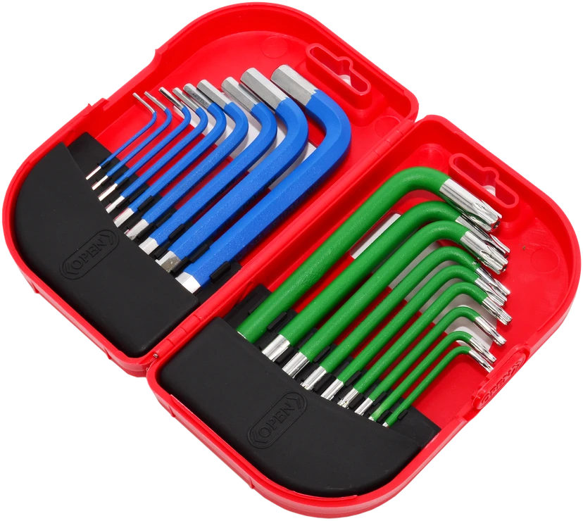 AW-Tools AWTOOLS ŠEŠIAKAMPIŲ/TORX RAKTŲ RINKINYS / 1,5-10,0mm/ 18vnt. SPALVOTI