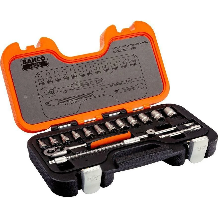 Bahco Galvučių, terkšlės ir priedų rinkinys 1/4" 16vnt